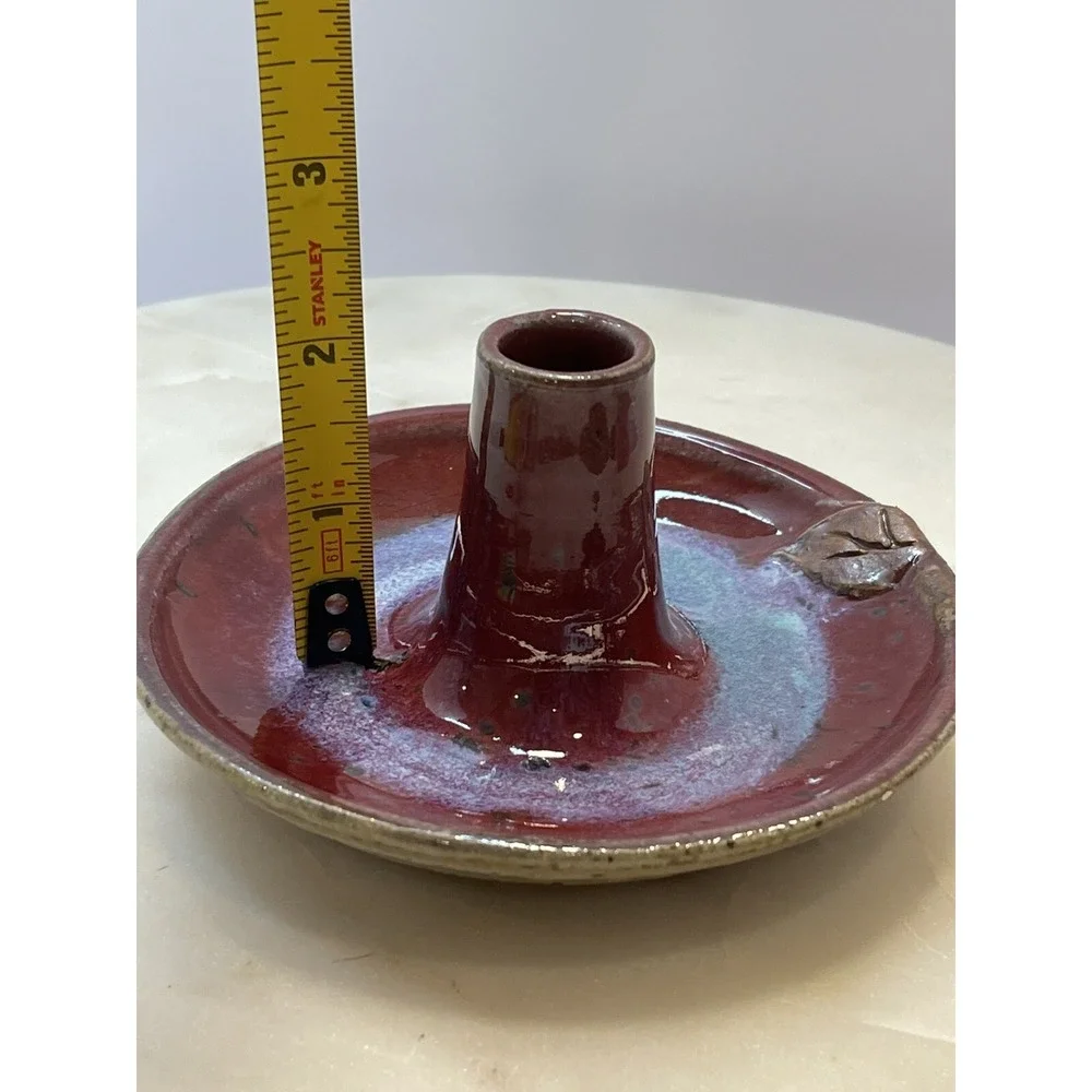 Vintage Studio Pottery Artist Signed Glazed Chamberstick Candle Holder 5